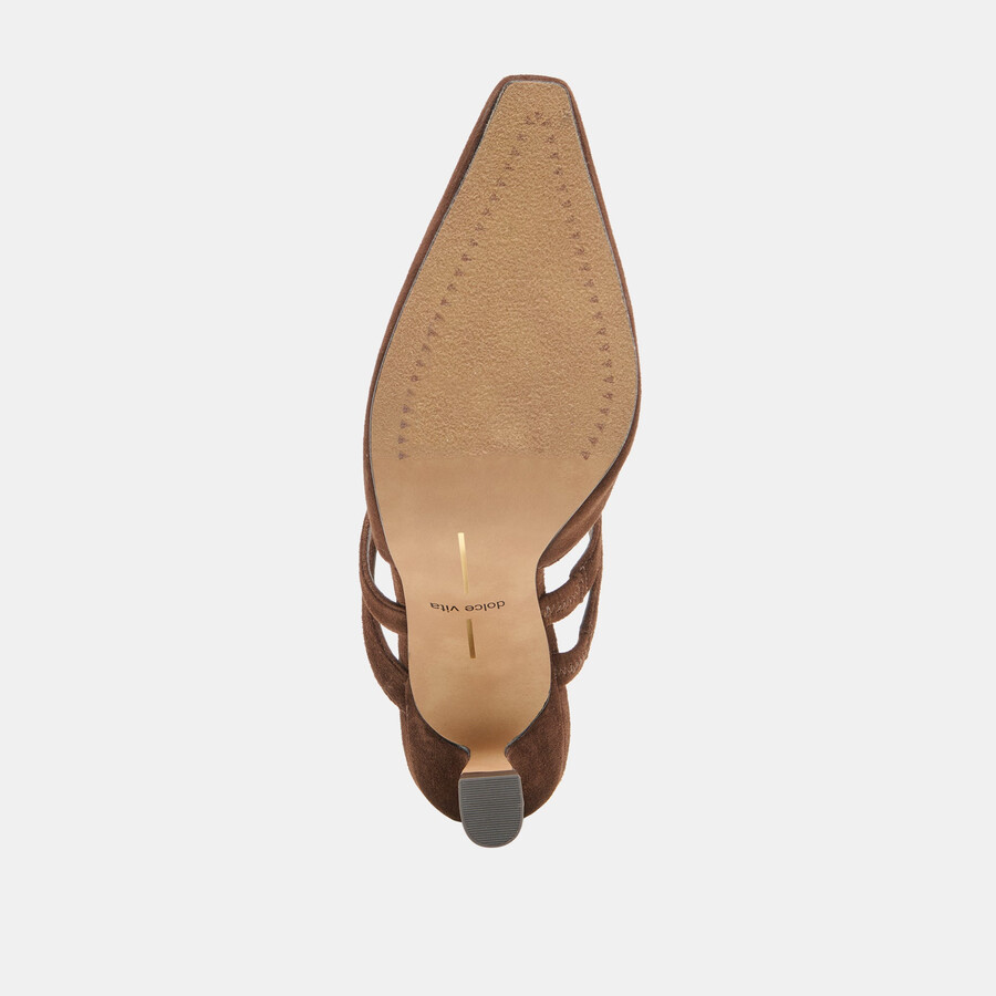 linore heels dk brown suede