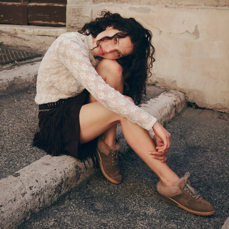 sneakers izzey plush in pelle scamosciata oliva