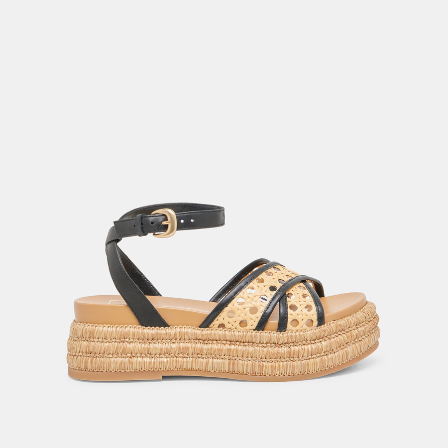 sandali wriley in rafia intrecciata nera