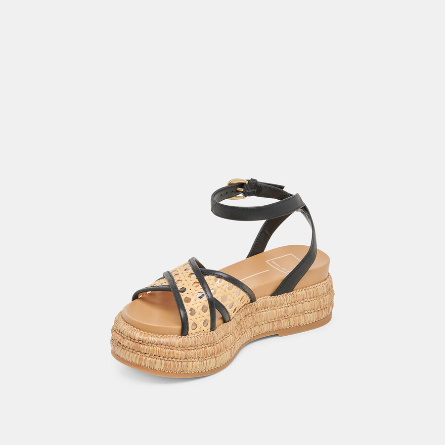sandali wriley in rafia intrecciata nera