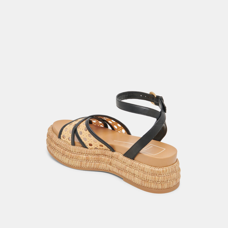 sandali wriley in rafia intrecciata nera