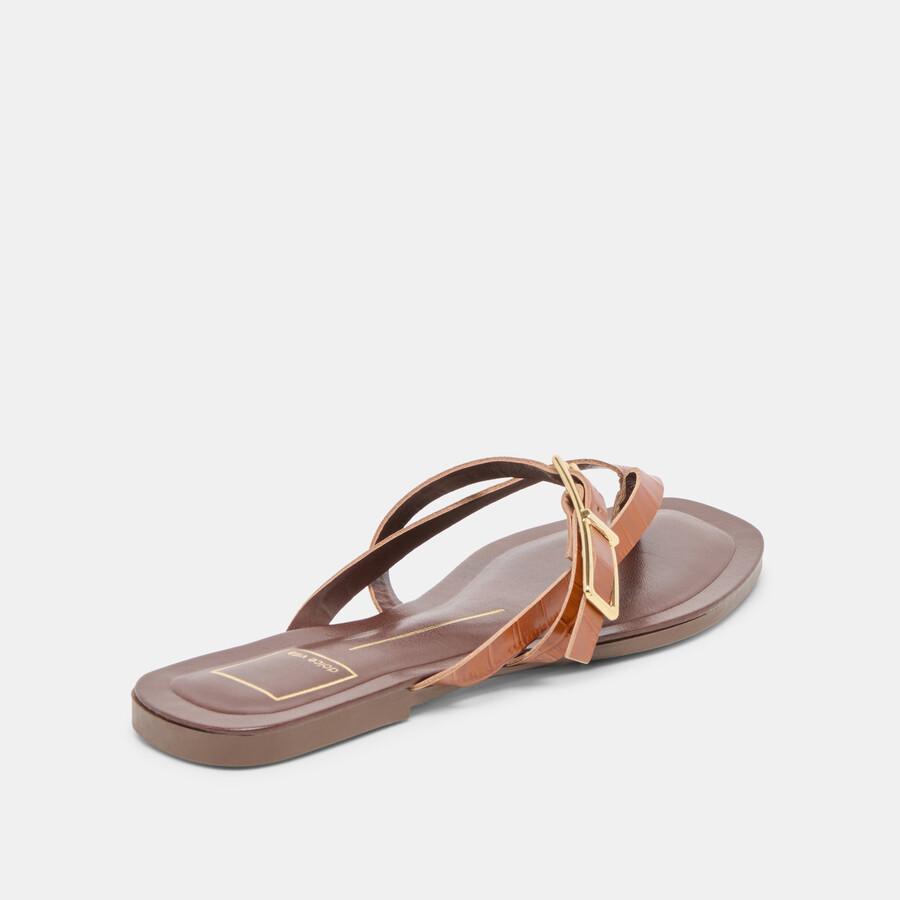 sandali piers in pelle goffrata color cognac e coccodrillo