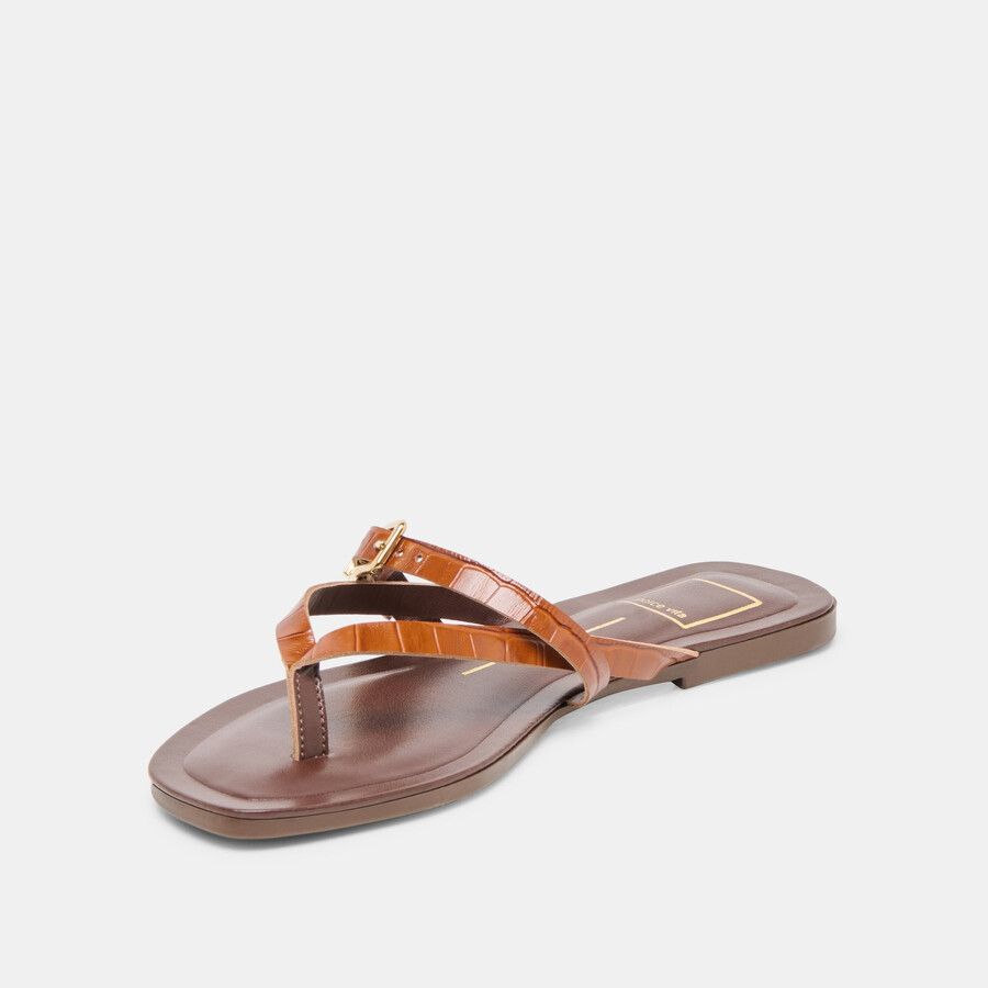 sandali piers in pelle goffrata color cognac e coccodrillo