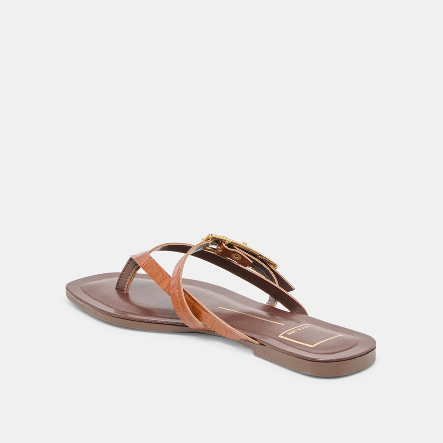 sandali piers in pelle goffrata color cognac e coccodrillo