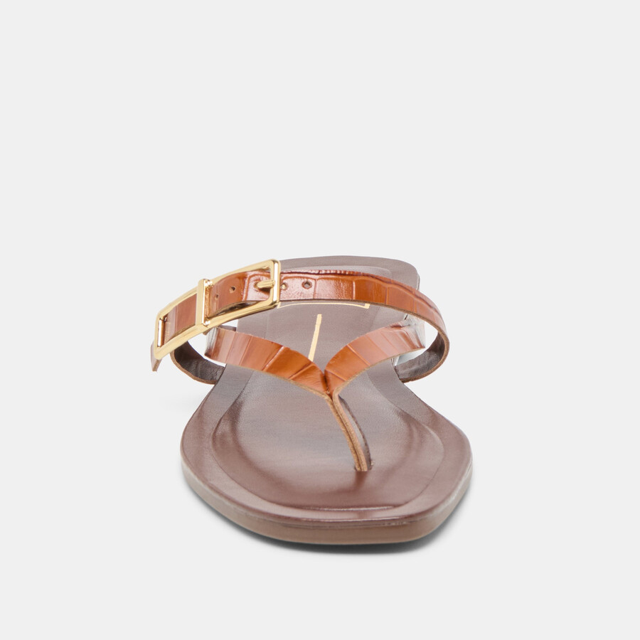 sandali piers in pelle goffrata color cognac e coccodrillo