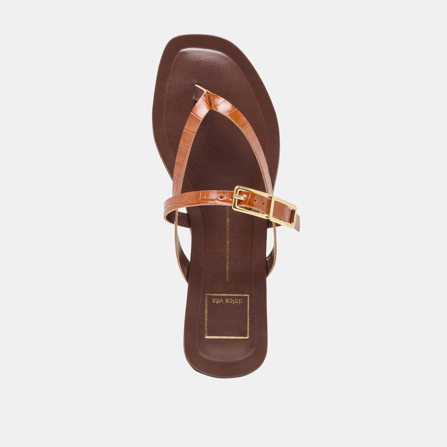 sandali piers in pelle goffrata color cognac e coccodrillo