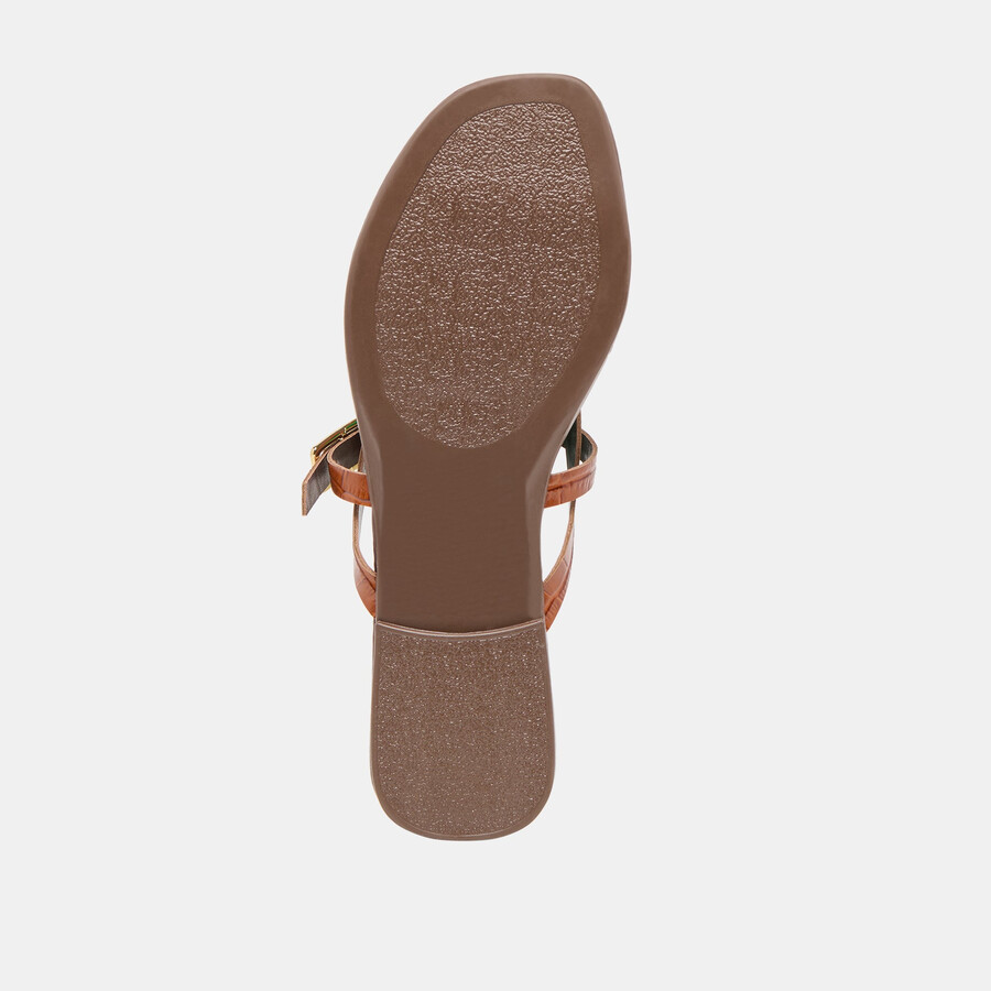 sandali piers in pelle goffrata color cognac e coccodrillo