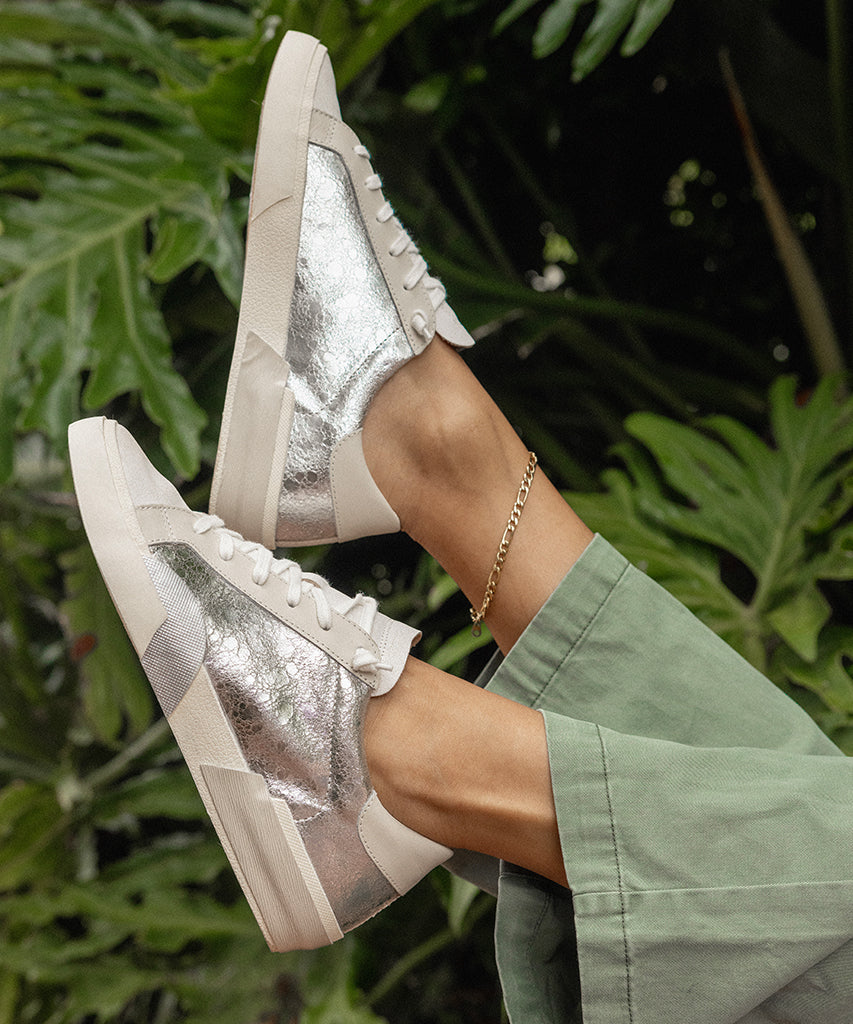 sneakers zina in pelle cromata anticata