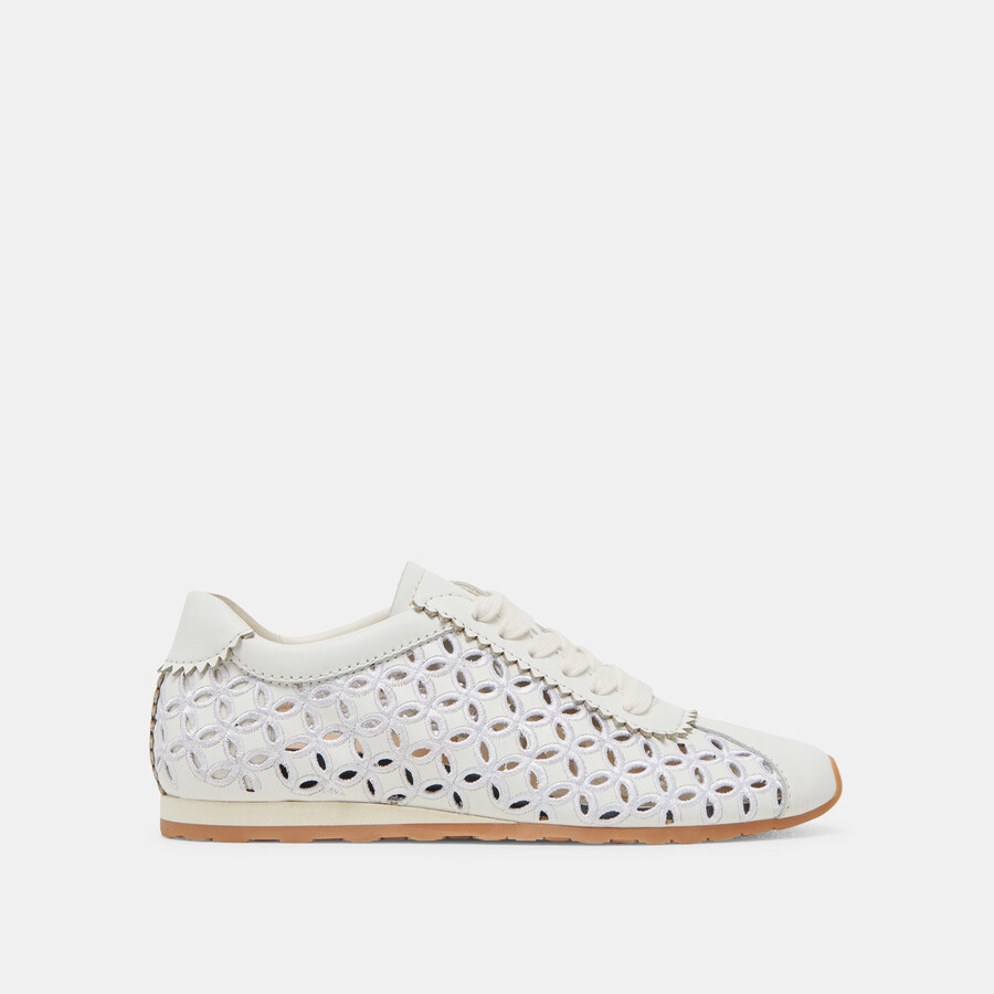 sneakers danie eyelet perf in vera pelle bianca