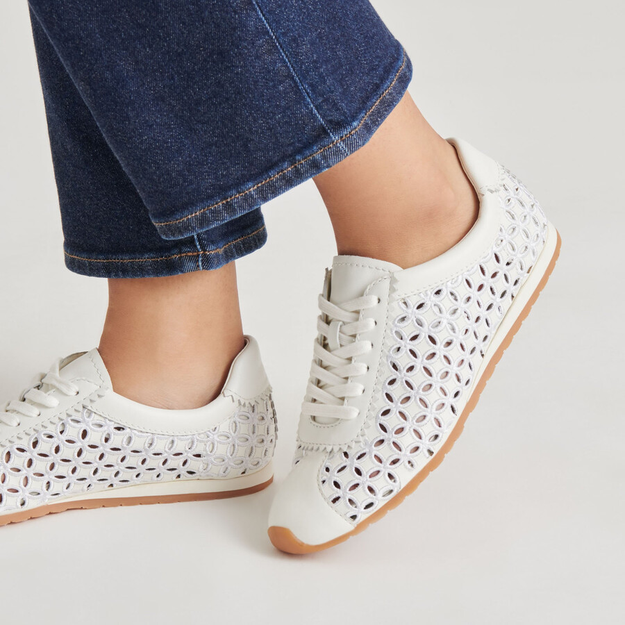 sneakers danie eyelet perf in vera pelle bianca