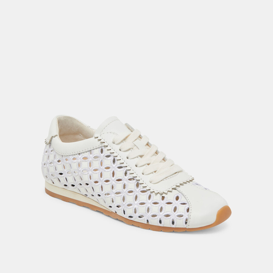sneakers danie eyelet perf in vera pelle bianca