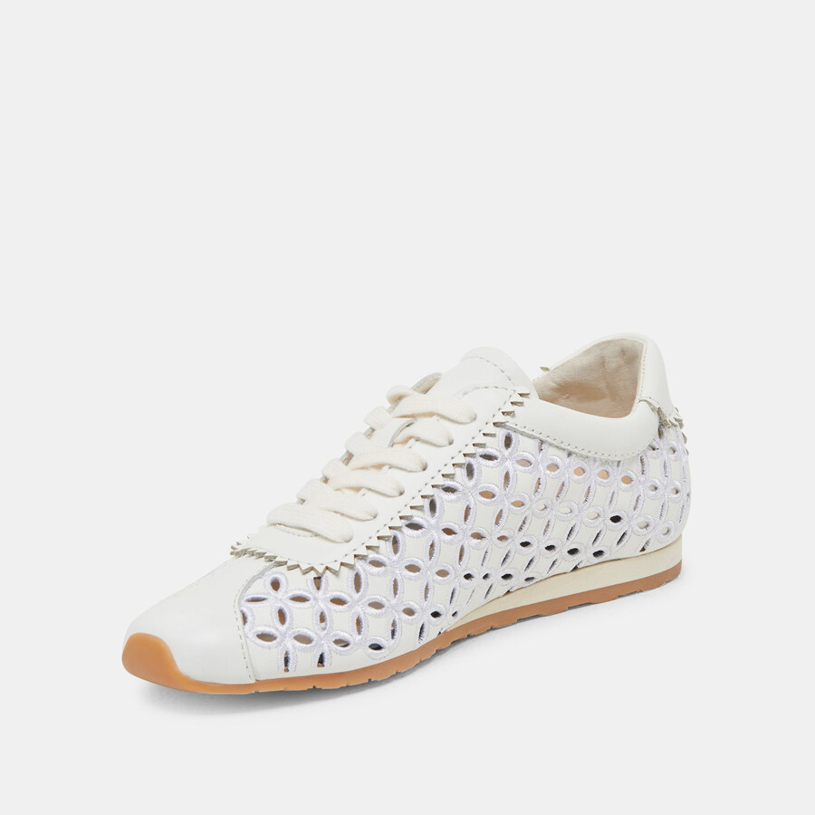 sneakers danie eyelet perf in vera pelle bianca