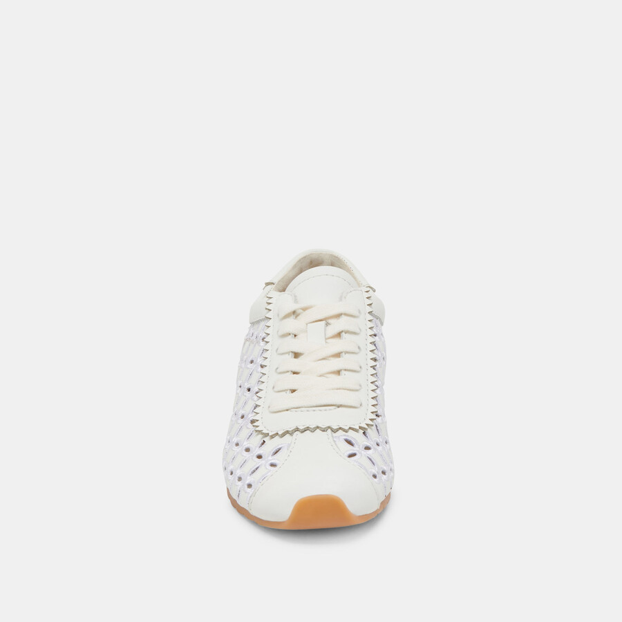 sneakers danie eyelet perf in vera pelle bianca