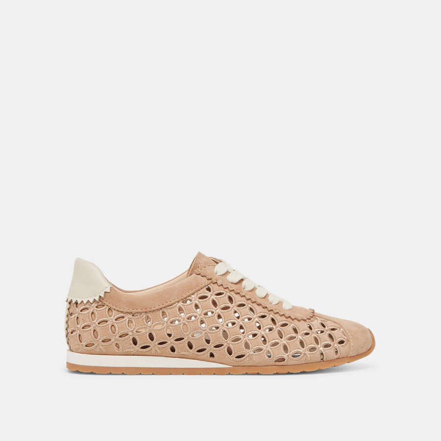 sneakers danie eyelet perf in pelle scamosciata color cammello