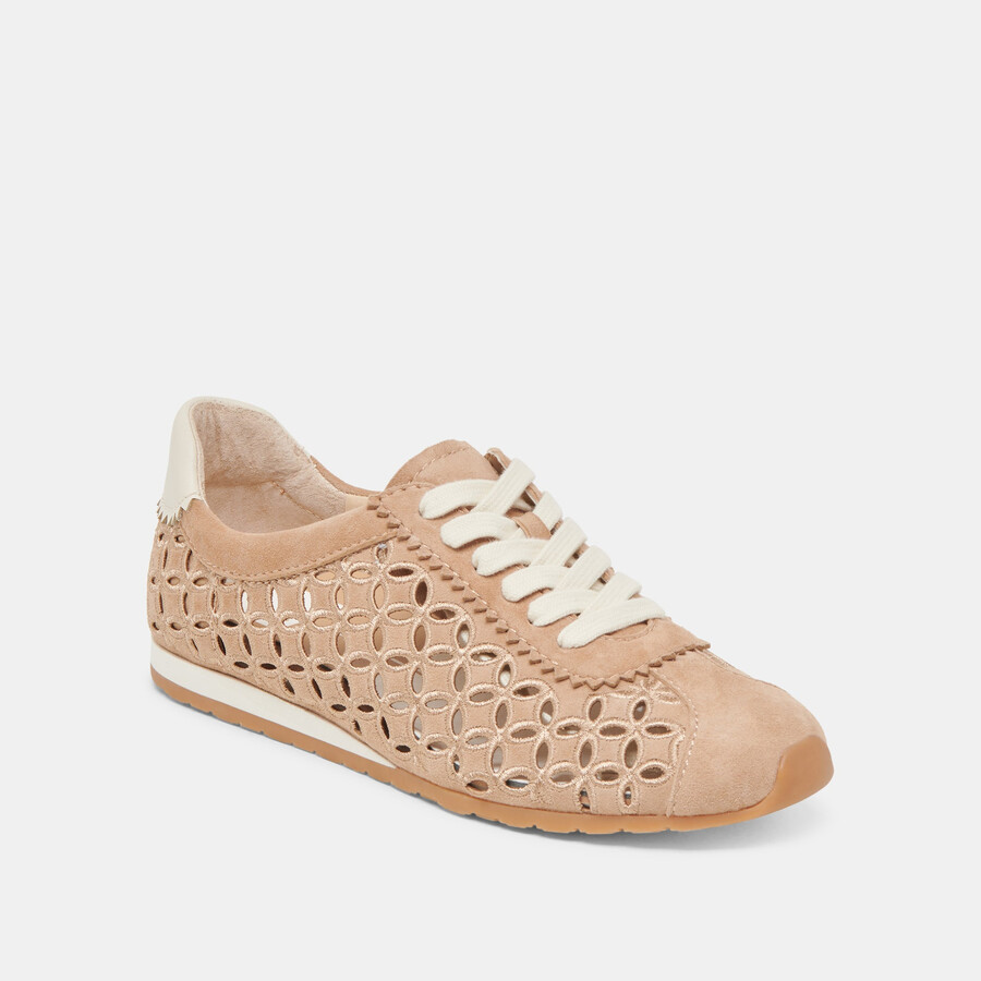 sneakers danie eyelet perf in pelle scamosciata color cammello