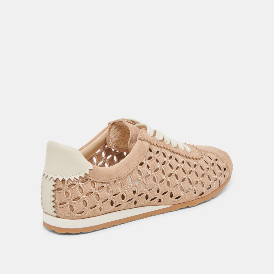 sneakers danie eyelet perf in pelle scamosciata color cammello