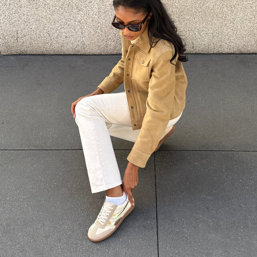 merit sneakers in pelle bianca e oro