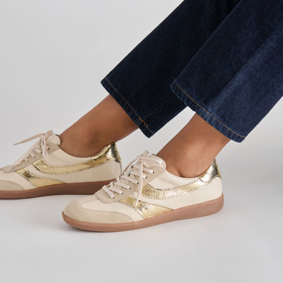 merit sneakers in pelle bianca e oro