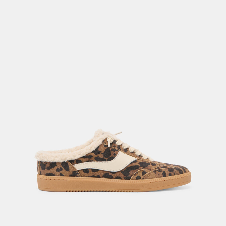 notice slide sneakers in peluche marrone in pelle scamosciata stampata leopardata