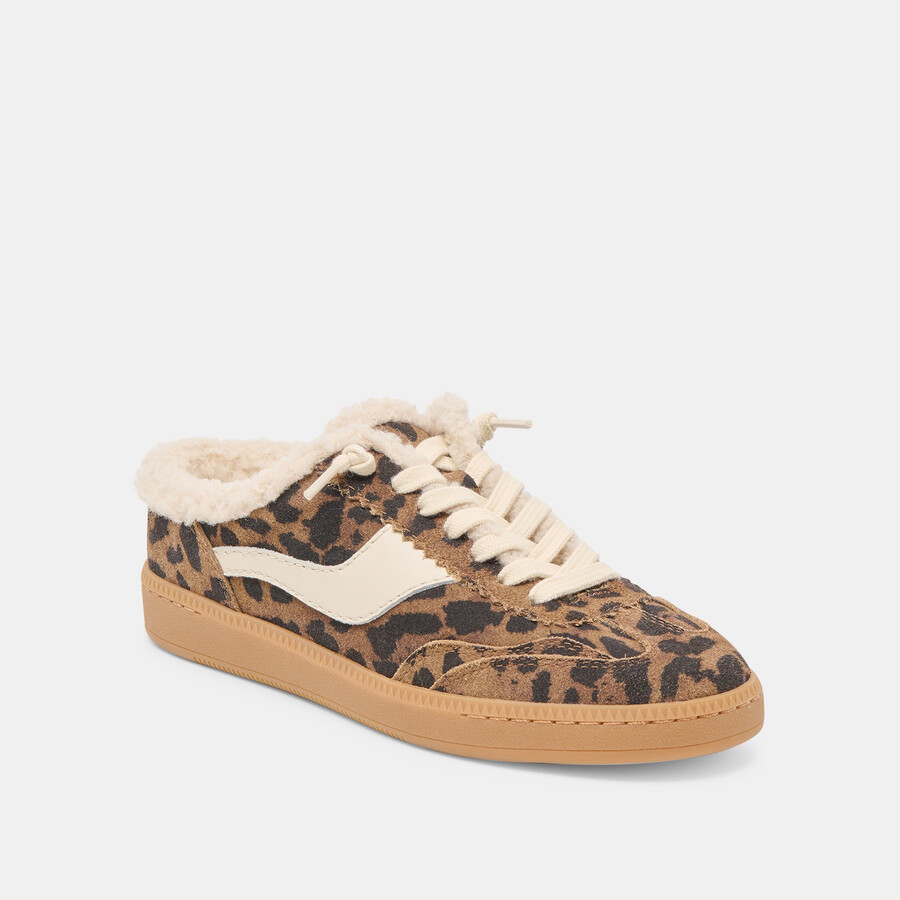 notice slide sneakers in peluche marrone in pelle scamosciata stampata leopardata