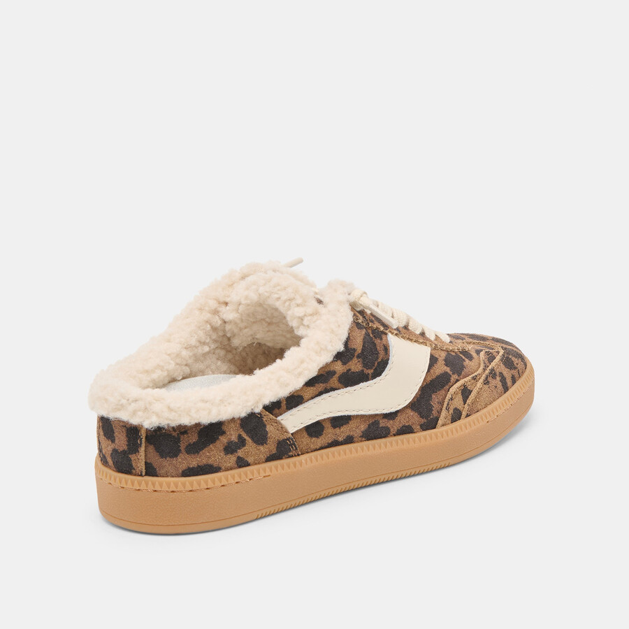 notice slide sneakers in peluche marrone in pelle scamosciata stampata leopardata