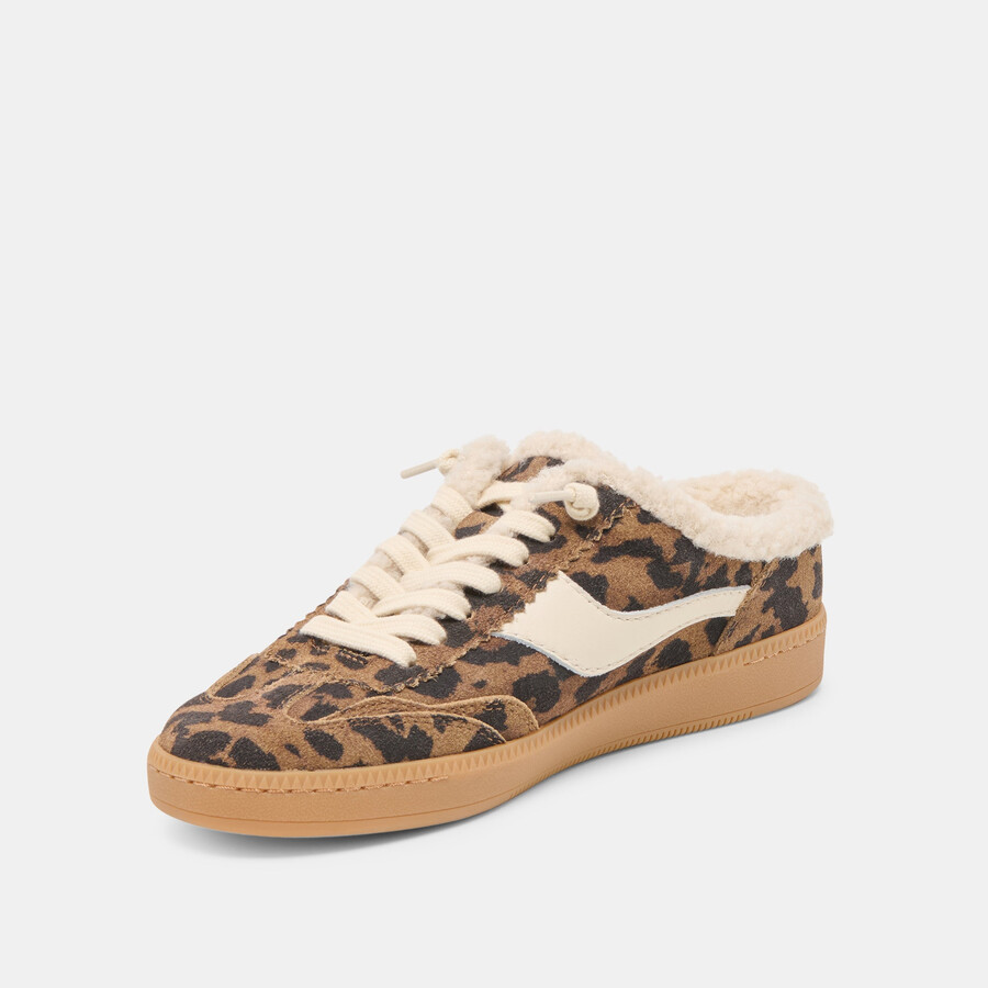 notice slide sneakers in peluche marrone in pelle scamosciata stampata leopardata