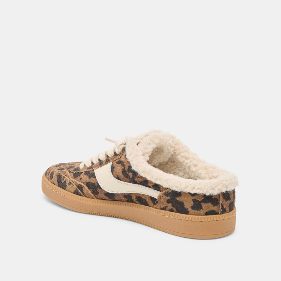 notice slide sneakers in peluche marrone in pelle scamosciata stampata leopardata
