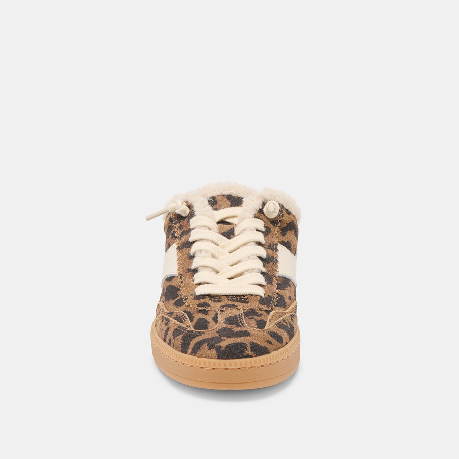 notice slide sneakers in peluche marrone in pelle scamosciata stampata leopardata