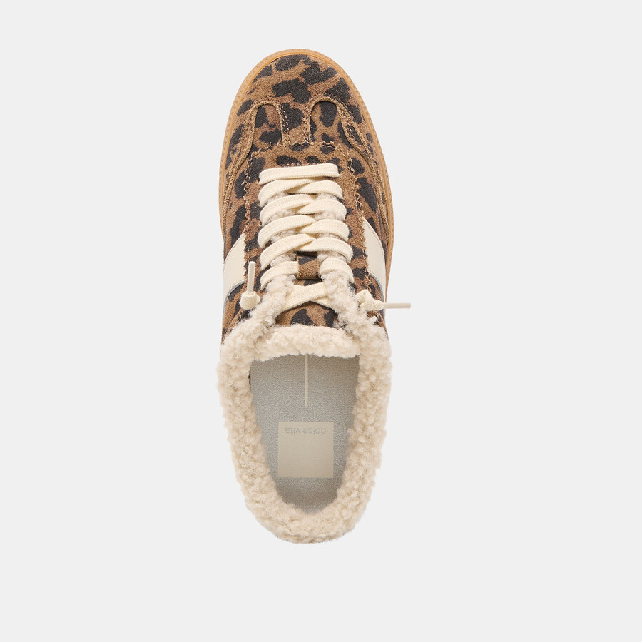 notice slide sneakers in peluche marrone in pelle scamosciata stampata leopardata