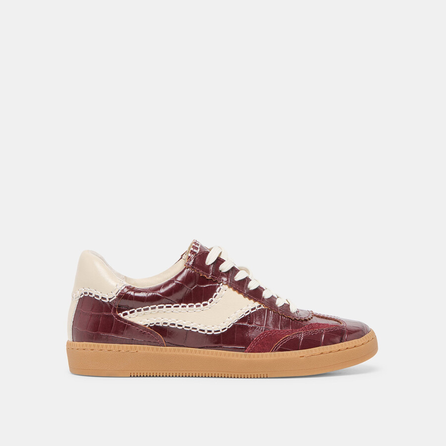sneakers con cuciture in pelle goffrata color sangue di bue e coccodrillo