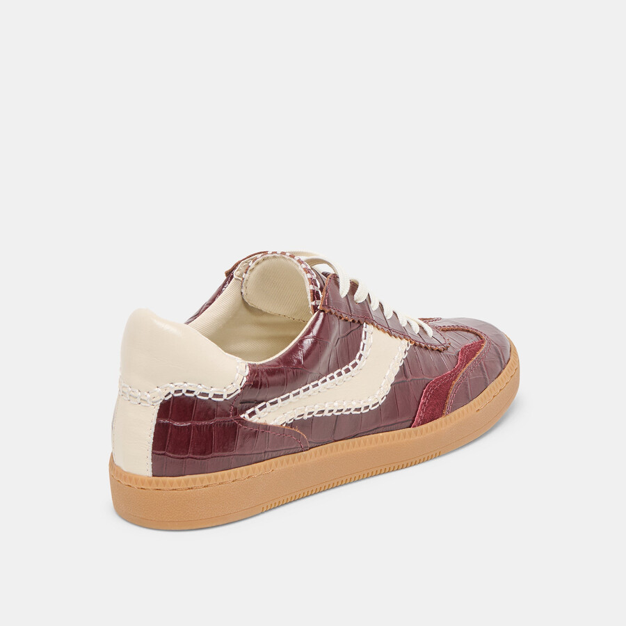 sneakers con cuciture in pelle goffrata color sangue di bue e coccodrillo