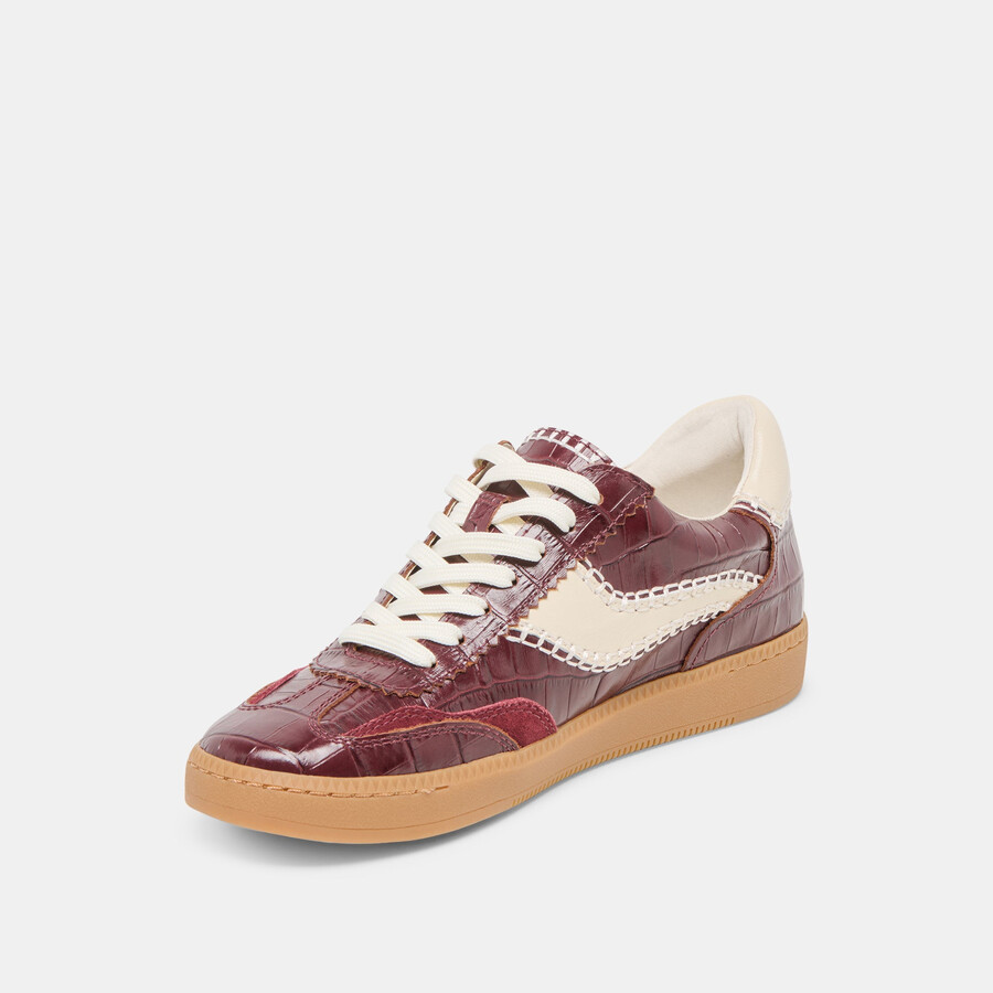 sneakers con cuciture in pelle goffrata color sangue di bue e coccodrillo