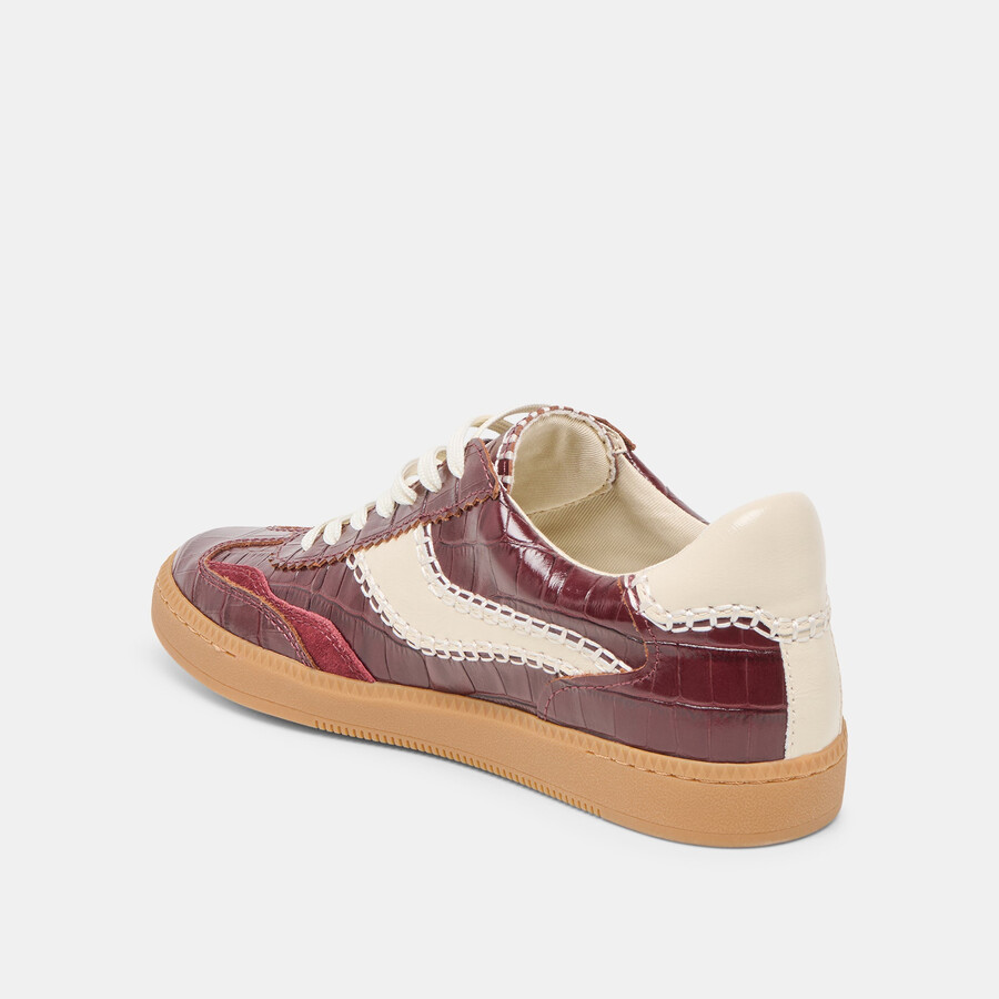 sneakers con cuciture in pelle goffrata color sangue di bue e coccodrillo