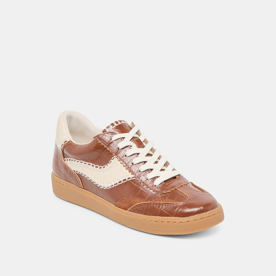 sneakers notice stitch in pelle goffrata color cognac e coccodrillo