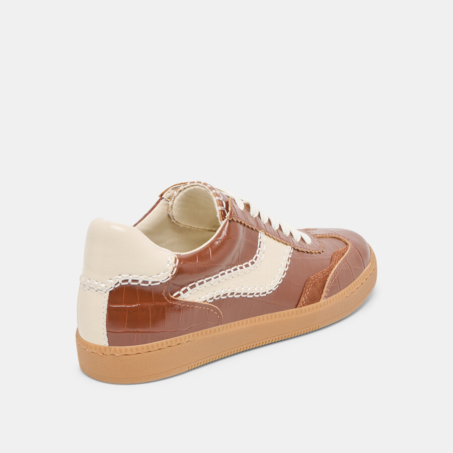 sneakers notice stitch in pelle goffrata color cognac e coccodrillo
