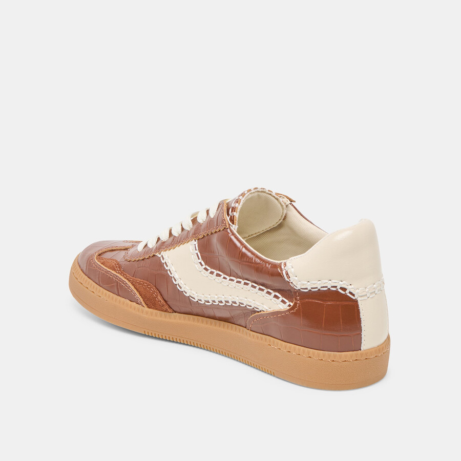 sneakers notice stitch in pelle goffrata color cognac e coccodrillo