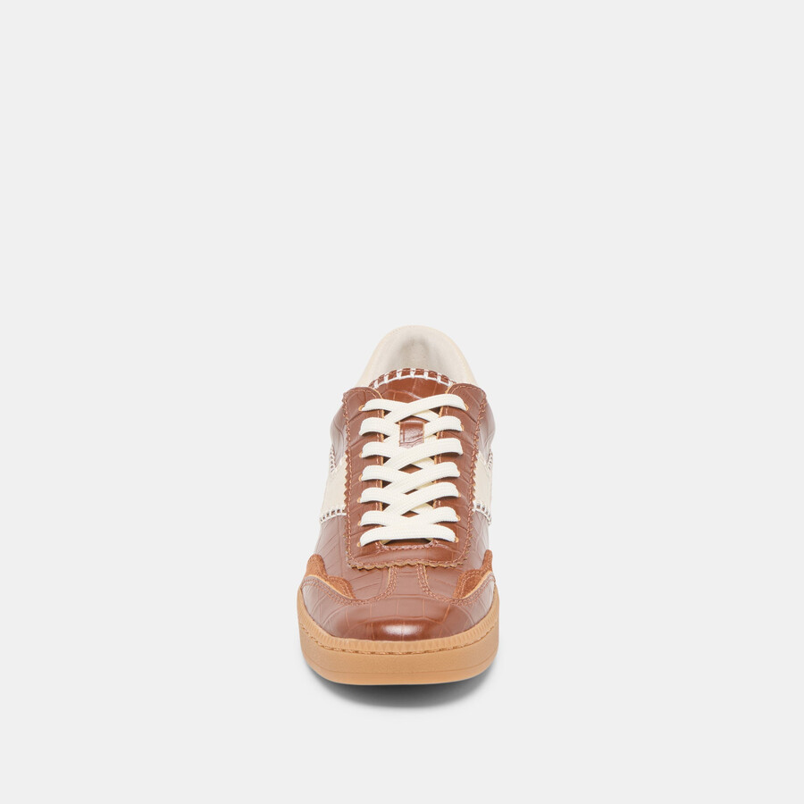 sneakers notice stitch in pelle goffrata color cognac e coccodrillo