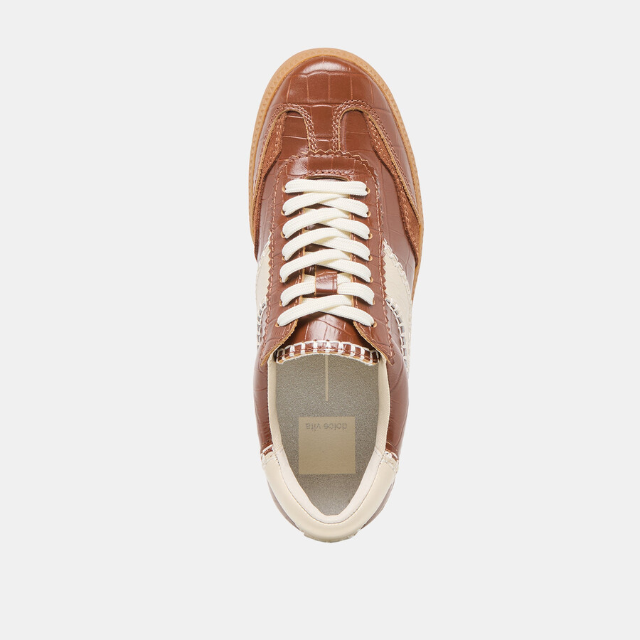 sneakers notice stitch in pelle goffrata color cognac e coccodrillo