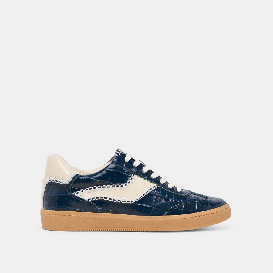 sneakers con cuciture in pelle goffrata ink croco