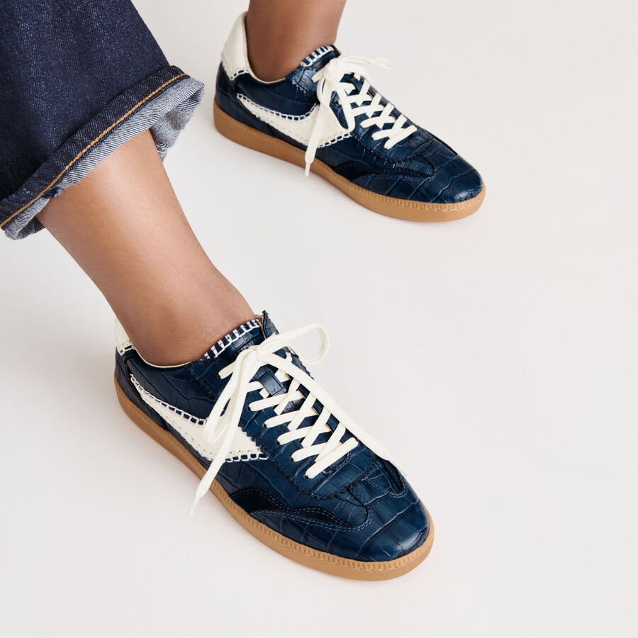 sneakers con cuciture in pelle goffrata ink croco