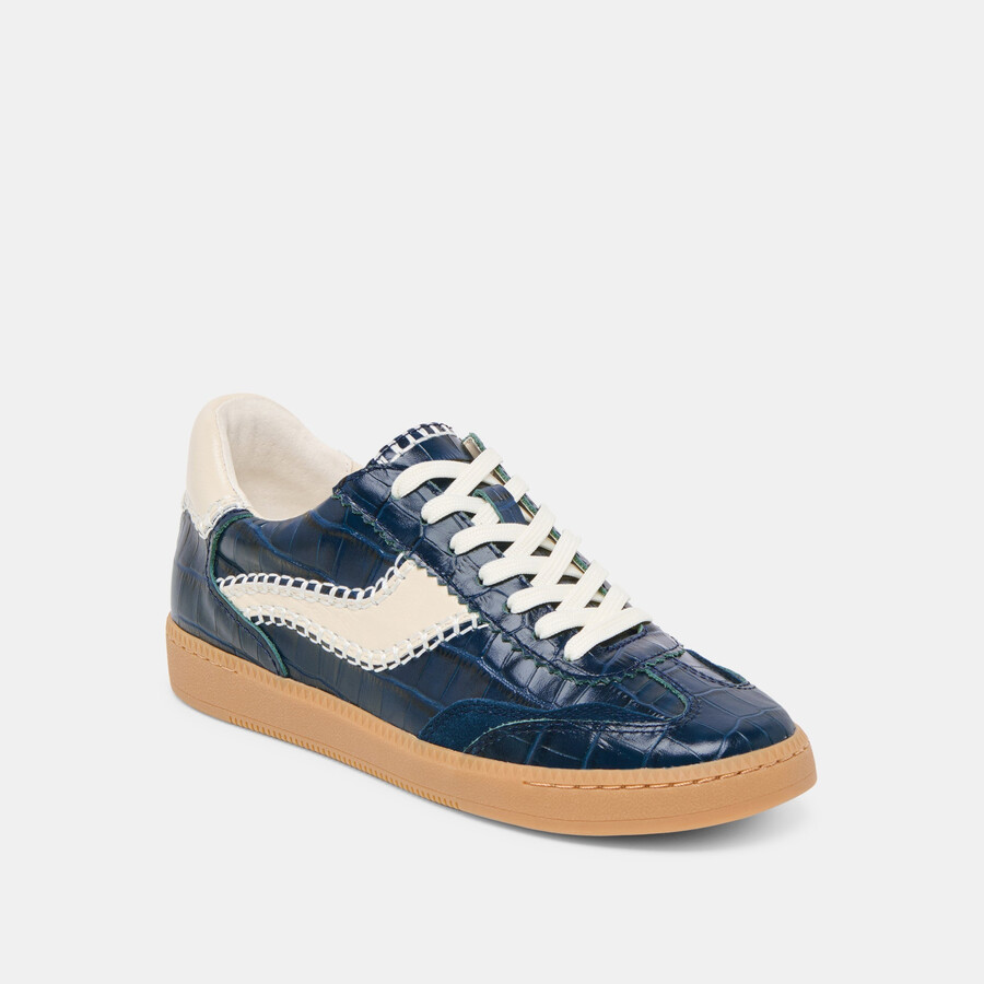 sneakers con cuciture in pelle goffrata ink croco