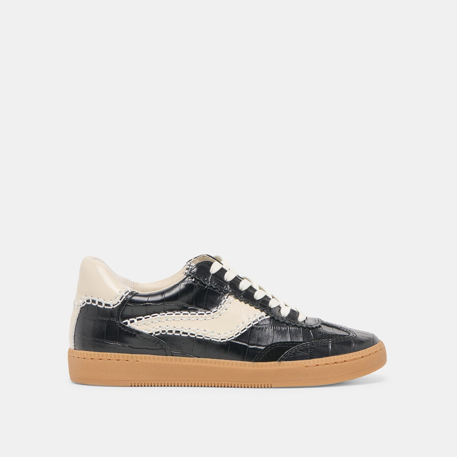 sneakers notice stitch in pelle goffrata noir croco
