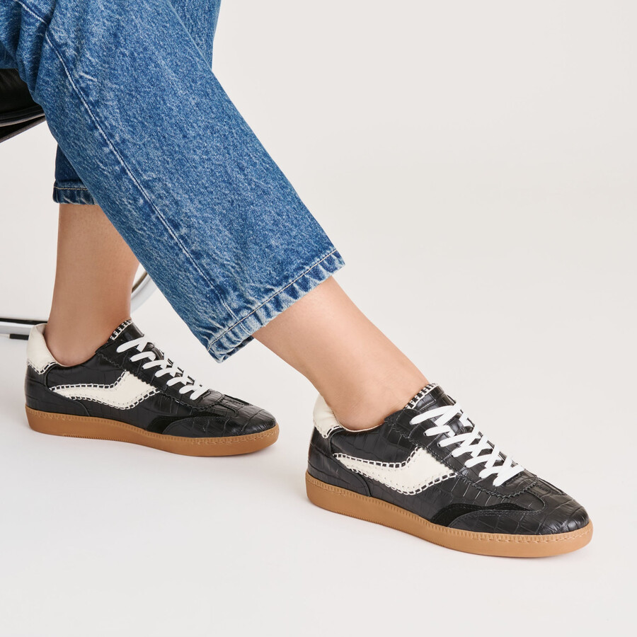 sneakers notice stitch in pelle goffrata noir croco