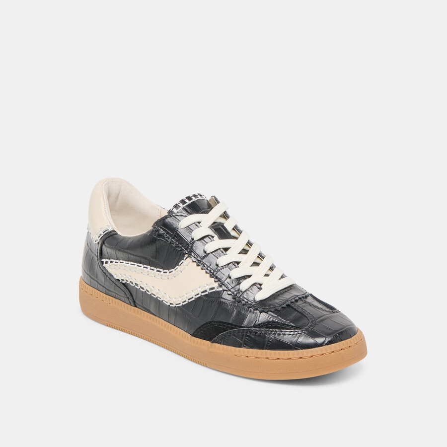 sneakers notice stitch in pelle goffrata noir croco