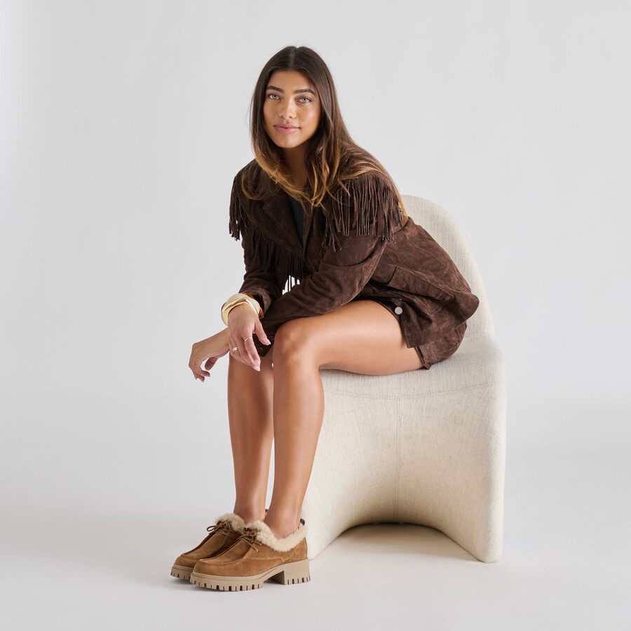 mocassini milza plush in pelle scamosciata marrone chiaro