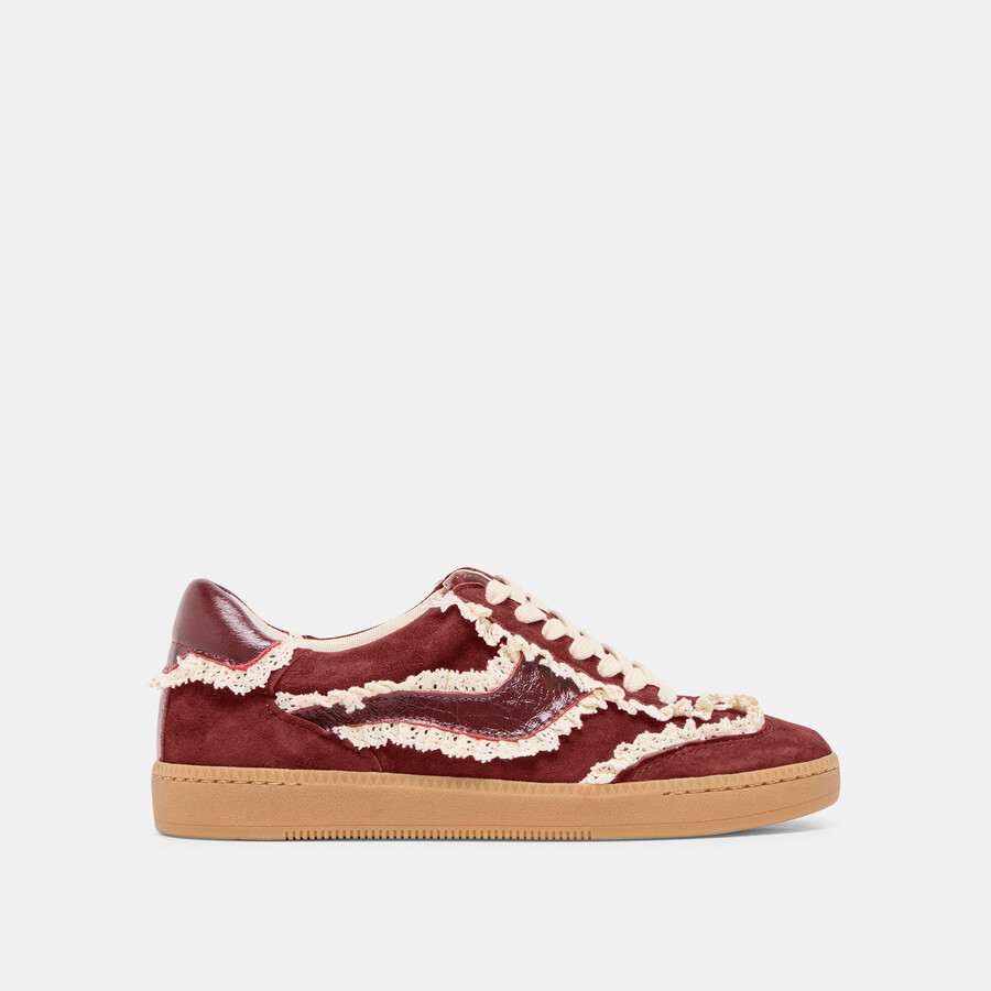 avviso sneakers con lacci in pelle scamosciata color sangue di bue