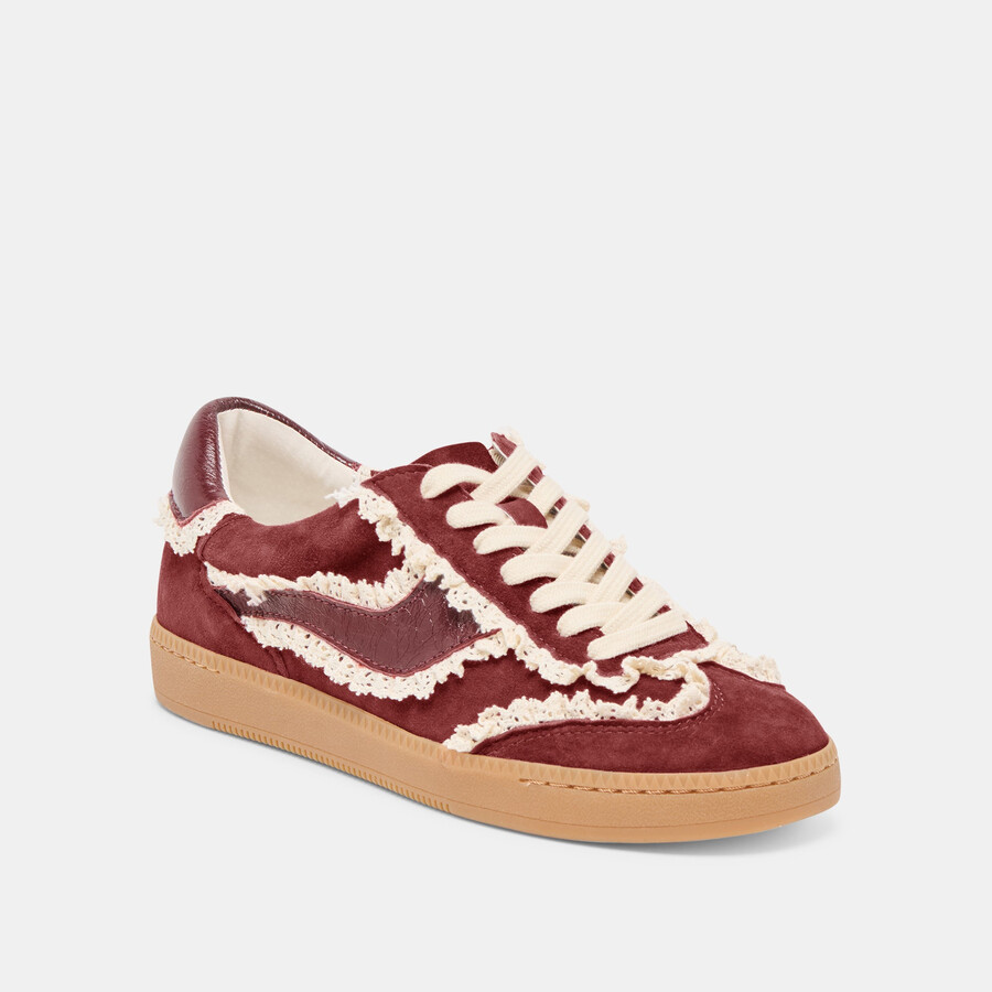 avviso sneakers con lacci in pelle scamosciata color sangue di bue